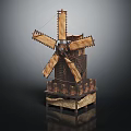 Handcrafted Vintage Wooden Windmill Model With Detailed Blades And Sturdy Base