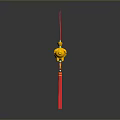 Decorative Yellow Household Item With Red Rod And Ornate Top Design
