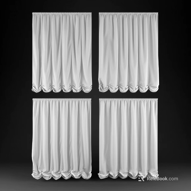 White Curtains with Various Styles and Designs for Home Interior Decoration 3d model