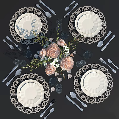 Vintage tableware combination shop zara lace cauliflower 3d model