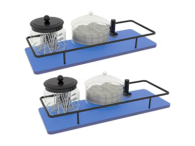 Practical Bathroom Accessories with Blue Tray Lidded Containers and Metal Holders 3d model