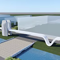 Modern Entrance Gate Featuring Wavy Structure With Stone Pathway Near Water And Greenery