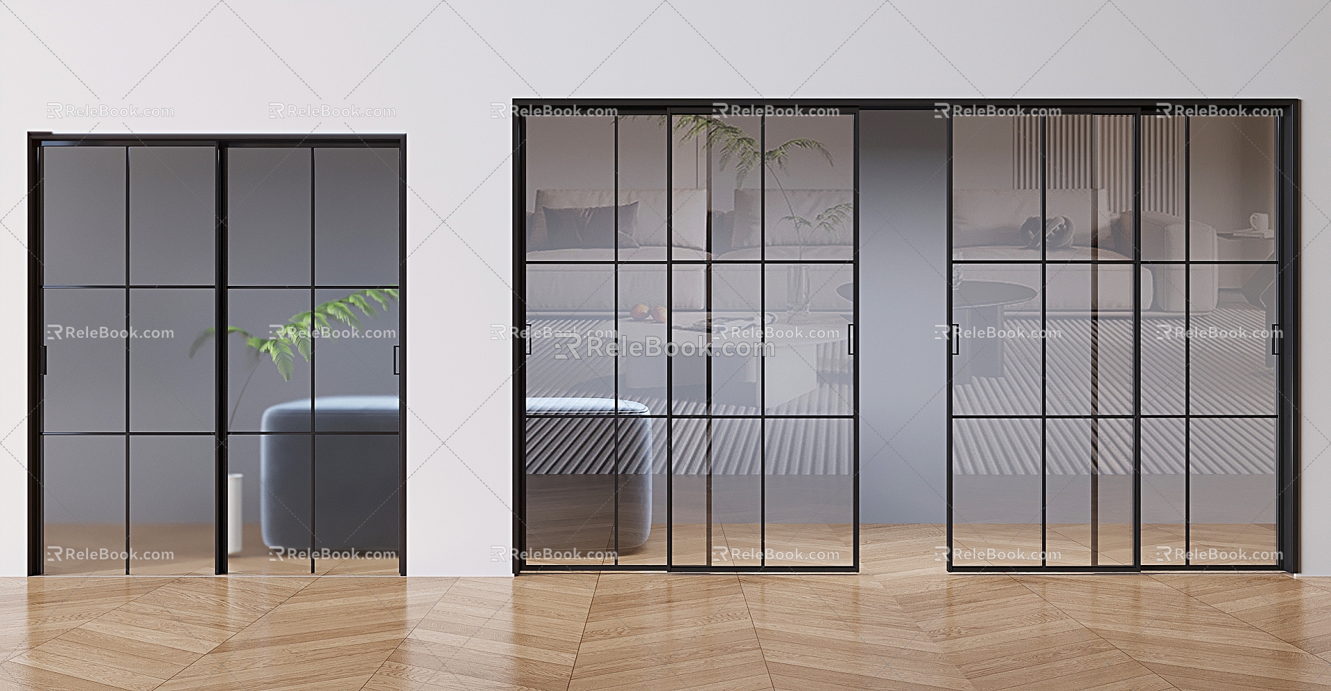 Glass sliding door kitchen balcony frosted glass sliding door 3d model