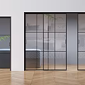 Modern Glass Sliding Doors With Black Frame For Living Room Interior Partition Design