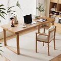 Wooden Desk In Minimalist Home Office With Laptop Books Potted Plant Chair And Natural Light