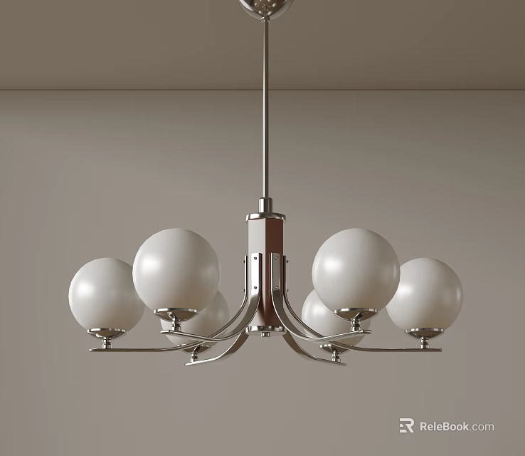 Modern Chandelier Design Featuring Sleek Metal Frame And Multiple White Globe Shades 3d model 