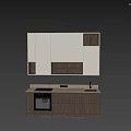Modern Kitchen Interior With White Cabinets Dark Wooden Shelves Light Countertop Black Oven And Faucet