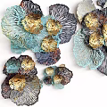 Flower Shaped Metal Wall Decor With Blue Gold Black Hollow Out Petals Design