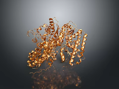 Modern Weapon Golden Spiral Molecular Structure 3D Model Displayed on Dark Background 3d model