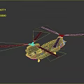 Detailed Beige Helicopter Model with Twin Rotors and Tail Rotor on Grey Gradient Background