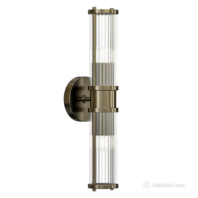 Modern Wall Sconce With Brass Base And Ribbed Glass For Indoor Decor 3d model 