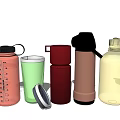 Colorful Assorted Drinkware Collection Including Plastic Stainless Steel Cups With Lids And Handles