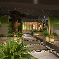 Hotel Public Lounge Area Featuring Green Plants Tents Wooden Flooring And Decorative Tree