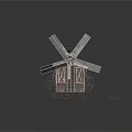 Vintage Windmill Cottage Model With Detailed Roof And Wooden Structure