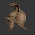 Weapon Ancient Greek Style Copper Colored Helmet With Snake Shaped Decoration And Ornamental Patterns