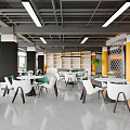 Modern Clubhouse Interior With Pool Table Orange Pillars And Glass Brick Wall