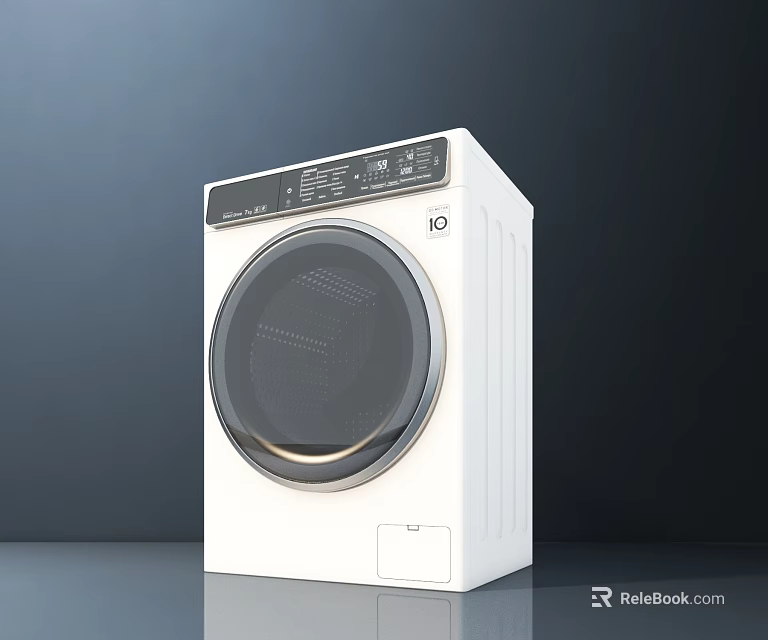 White Modern Front Loading Washing Machine With Sleek Design And Digital Controls 3d model