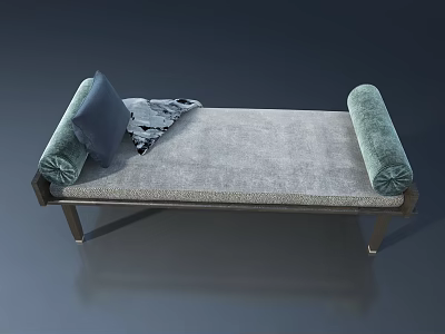 Elegant Gray Daybed With Green Rolled Arms And Patterned Throw Blanket 3d model