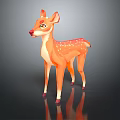 Cute Cartoon Fawn Character with Orange White Spots Standing on Dark Background with Reflection