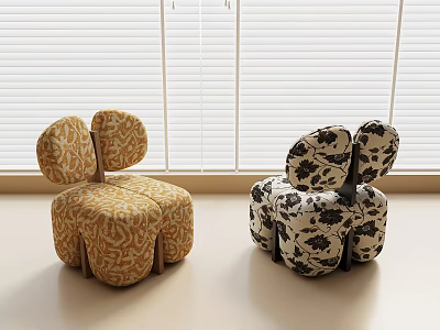 Stylish Floral Pattern Upholstered Comfortable Leisure Chairs For Bright Cozy Modern Home Living Space 3d model