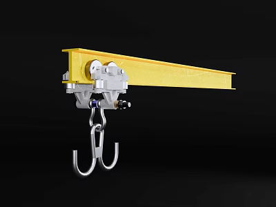 Heavy Duty Industrial Crane with Yellow Beam Silver Pulley and Lifting Hook 3d model