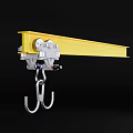 Heavy Duty Industrial Crane with Yellow Beam Silver Pulley and Lifting Hook