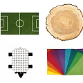 Colorful Square Carpet With Grid Pattern Wooden Texture And Fan Design Lines