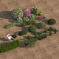 Garden Ornamental Layout Featuring Rounded Bushes Colorful Flowers Small Plants And Trimmed Shrubs