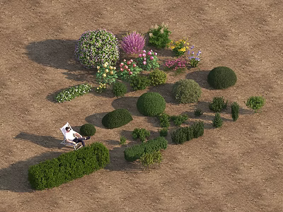 Garden Ornamental Layout Featuring Rounded Bushes Colorful Flowers Small Plants And Trimmed Shrubs 3d model