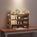 Functional Home Office Shelf Organizing Books Folders Clock Radio And Plants