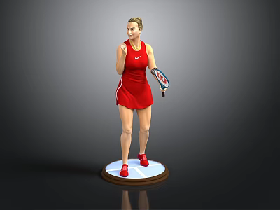 Stylish Red Tennis Dress For Female Figure With Racket On White Base 3d model
