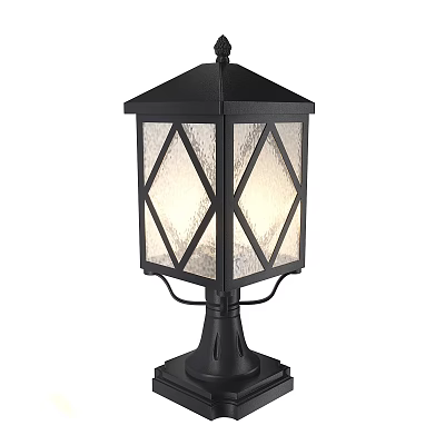Modern Black Outdoor Post Light Featuring Diamond Pattern Glass Shade 3d model