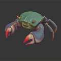 Turquoise Crab 3D Model With Red Tipped Claws On Black Background 3d model