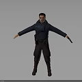 3D Character Model In Blue Coat Brown Pants Holding Guns On Gray Background
