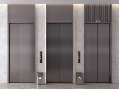 Modern Elevators In Lobby With Marble Walls And Control Panels 3d model