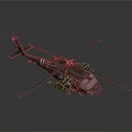 Detailed Brown Military Helicopter Model With Blue Rotors And White Stripes