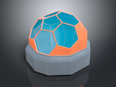 3D Geometric Hemisphere Structure With Blue Orange Polygons And Gray Octagonal Base 3d model
