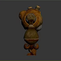 Orange Mechanical Robot Character With Green Glowing Eyes And 3D Model Design