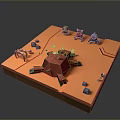Vibrant Desktop Ornaments On Orange Base With Red Crab Figurine Colorful Models And Blue Cubes