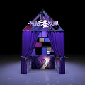 Mystery Tarot Themed Window Display Decoration With Purple Curtains And Colorful Square Panels