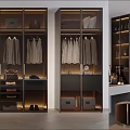 Modern Wardrobe Design With Glass Doors Hanging Rods Storage Drawers And Built-in Lighting