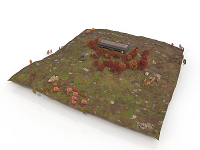 Miniature Landscape Model Scene With Green Grass Colorful Plants And Long Structure 3d model
