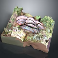 Wood and Stone Natural Textured Surface with Lush Moss in Detailed 3D Model
