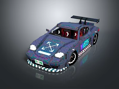 Pixel Style Race Car With Body Graphics And Rear Spoiler Design 3d model