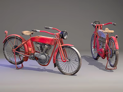 Vintage Red Motorcycles Featuring Classic Design Old School Seats And Chrome Accents 3d model