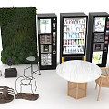 Modern Leisure Chair With Greenery Wall Vending Machines And Marble Table Setup