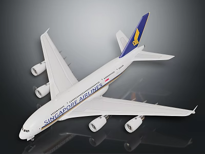 Singapore Airlines Airplane Model With White Body Blue Yellow Tail And Four Engines 3d model