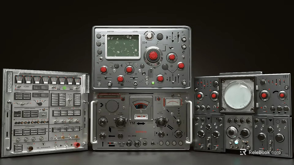 Industrial Control Equipment With Metal Panels Multiple Knobs Buttons Digital Displays And Meters 3d model 