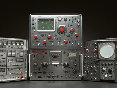 Industrial Control Equipment With Metal Panels Multiple Knobs Buttons Digital Displays And Meters 3d model