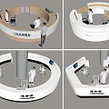 Modern Medical Reception Desk Design With White Curved Counter Staff Computers And Chairs